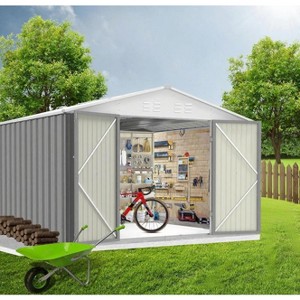 Acekool 8x8 FT Metal Outdoor Storage Shed, Lockable Double Doors, Air Vent, Waterproof Roof, Grey - 1 of 4