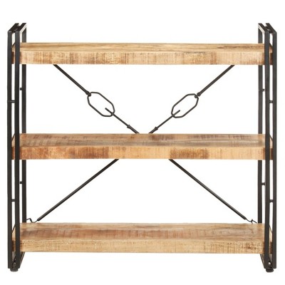 vidaXL 3-Tier Industrial Style Bookcase-Made of Solid Mango Wood and Powder-Coated Steel Frame with Wall Attachment Device (35.4"x11.8"x31.5")