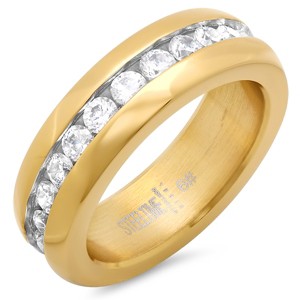 Steeltime Ladies 18k gold plated stainless steel simulated diamond eternity band ring - 1 of 4