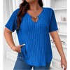 Plus Size Casual Tops for Women Fashion V Neck Ribbed Knit Short Sleeve Shirts Plain Loose Blouse Tops - 2 of 3