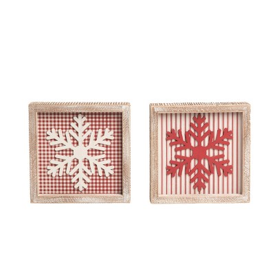 Transpac Wood Dimensional Snowflake Decor Set of 2 Christmas Home Decorations