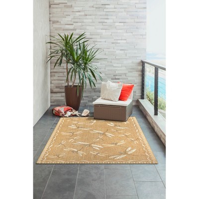 Sand Flatwoven Rectangular Synthetic Dragonfly Indoor/Outdoor Rug