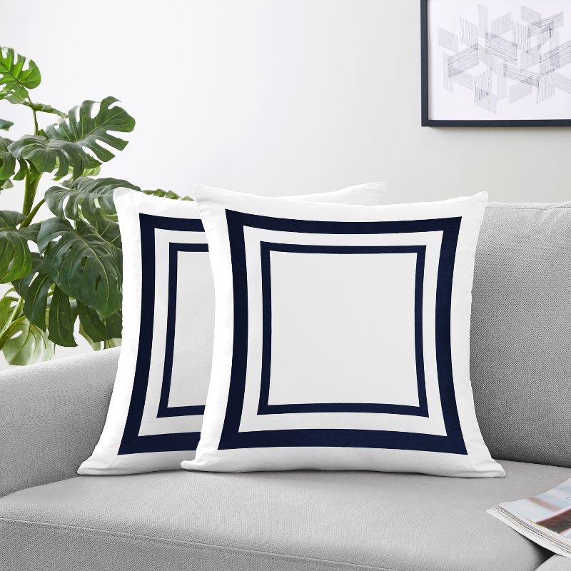 Sweet Jojo Designs Set of 2 Decorative Accent Kids' Throw Pillows 18in. Anchors Away Blue and White, 3 of 6