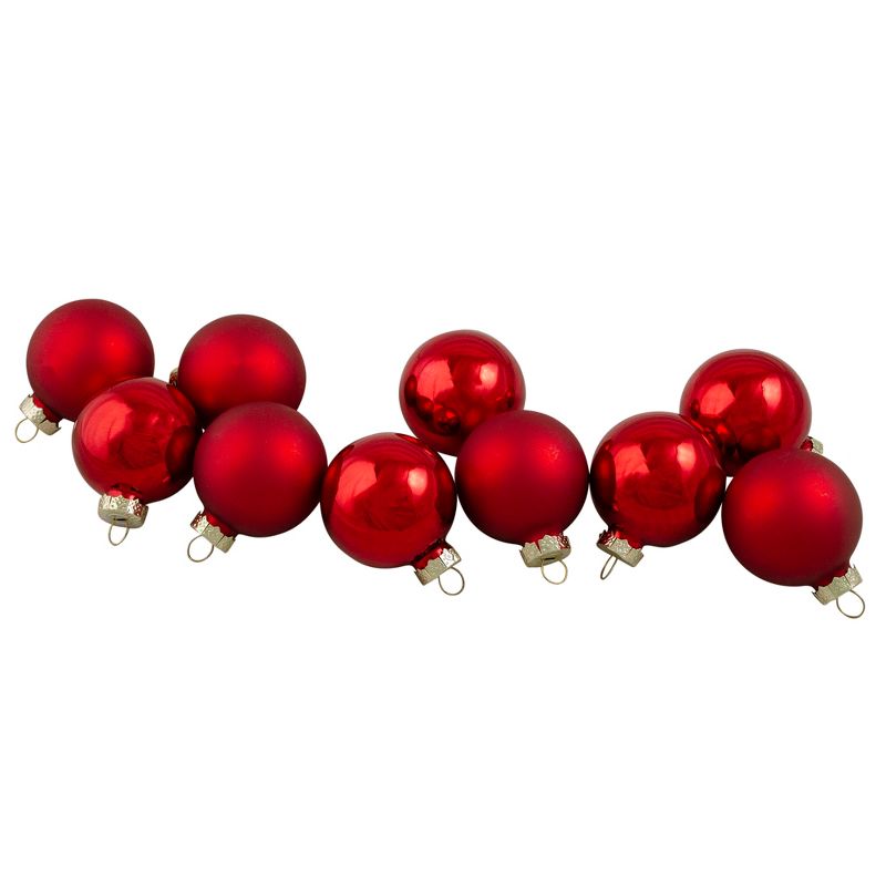 Northlight 10ct Red 2-Finish Glass Christmas Ball Ornaments 1.75" (45mm), 1 of 5