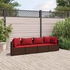 vidaXL Patio Sofa Set with Cushions Lounge Setting Outdoor Furniture Poly Rattan - Brown and Red 4 Piece - 2 of 4
