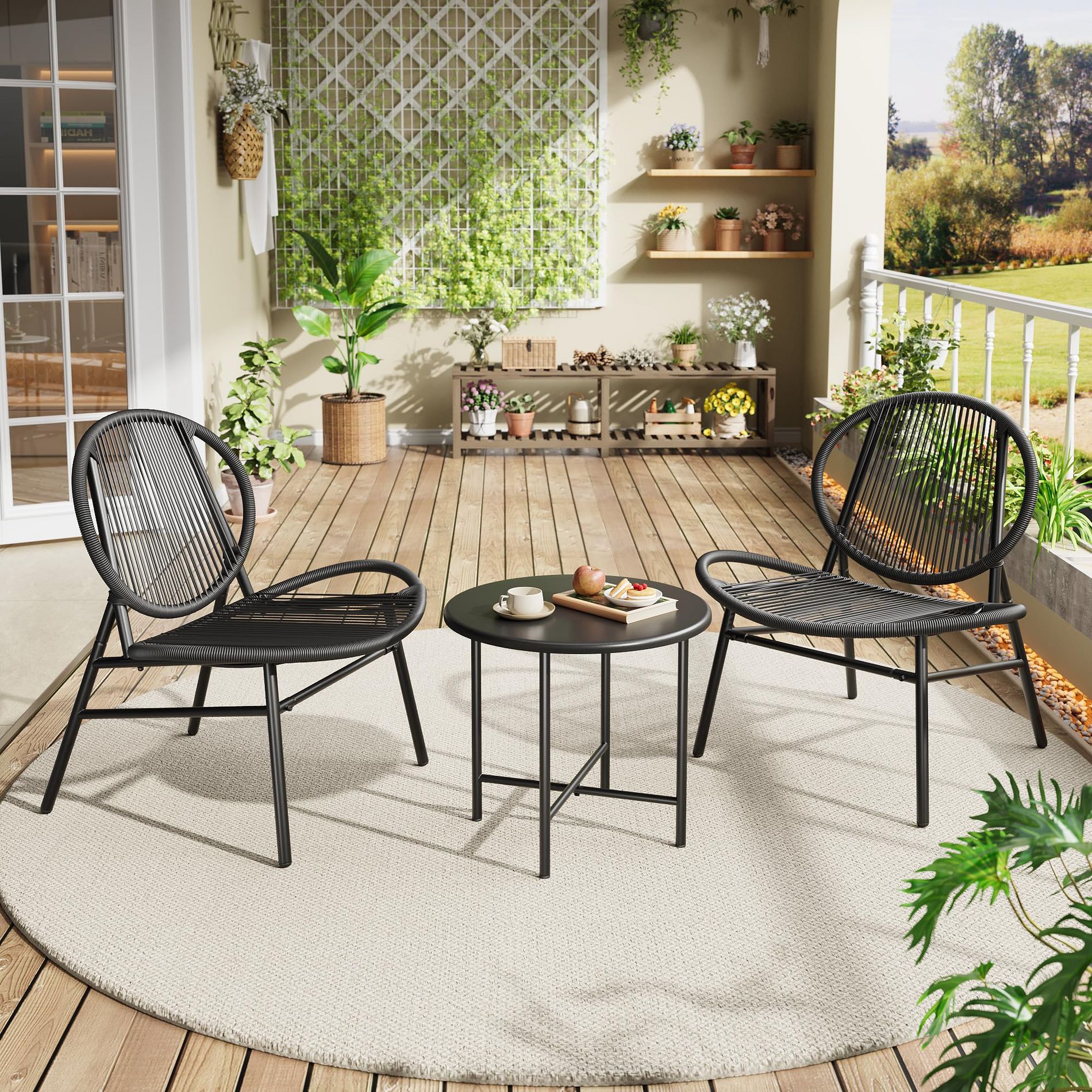 3 Piece Outdoor Acapulco Chair Patio Bistro Set, Acapulco Chairs Set of 2 with Metal Coffee Table