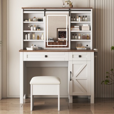 Accent Vanity Table Modern with Charging Station and Sliding Mirror for Bedroom Storage - 3irtyhousy