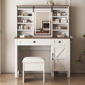 Accent Vanity Table Modern with Charging Station and Sliding Mirror for Bedroom Storage - 3irtyhousy - 1 of 4