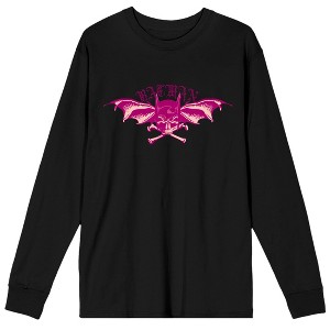 Batman Bat Mask With Bat Wings And Cross Bones Men's Black Crew Neck Long Sleeve Graphic Tee - 1 of 2