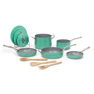 Cuisinart Culinary Collection 12pc Ceramic Cookware Set Teal Green: Nonstick, Non Toxic, Kitchen Cookware, Stay-Cool Handles - 1 of 4