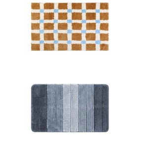 Unique Bargains 2Pcs Plush Gradient Striped Microfiber Shaggy Bathroom Mat - 1 of 4