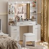 NES Vanity Desk with Lights, Glass Top, Charging Station, Mirror, Nightstand, Set with Storage Bench, 3 Lighting Modes, White - 2 of 4