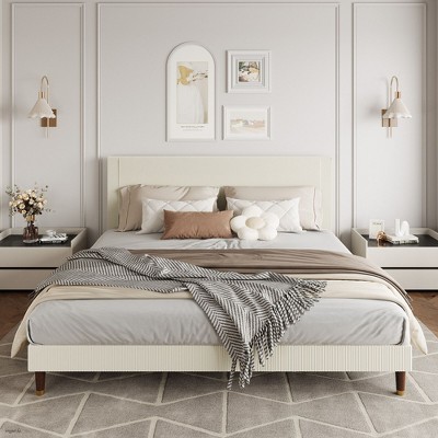 Coucheta Platform Bed Frame with Headboard, Corduroy Upholstered, Wooden Slats, No Box Spring Needed, Noise Free & Easy Assembly