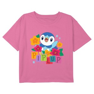 Girl's Pokemon Piplup Floral T-Shirt - 1 of 3