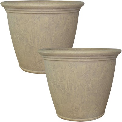 Sunnydaze Indoor/Outdoor Patio, Garden, or Porch Weather-Resistant Double-Walled Anjelica Flower Pot Planter - 24" - Beige - 2pk