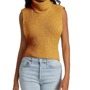 Women's Mock Turtle Neck Sweater Vest Sleeveless Knit Pullover Tank Tops Casual Trendy Slim Fitted Tops - 1 of 4