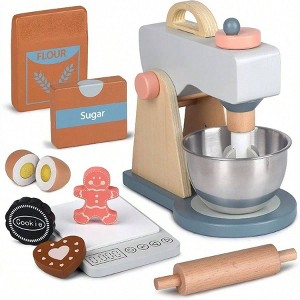 Wooden Mixer Set Play Kitchen Accessories Pretend Food Toys ,Have the Fun of Baking - 1 of 4