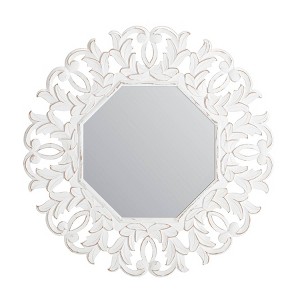 Tull Carved Octagonal Wall Mirror White - Brewster: Modern Style, Wood Frame, No Assembly, 30" Size - 1 of 4
