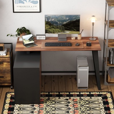 FUFU&GAGA Wooden Office Desk Computer Desk with Storage - Industrial Style Workstation with Drawers and Cabinets