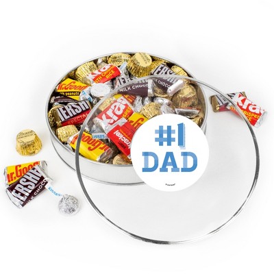 Father's Day Chocolate Gift Tin - Plastic Tin with Candy Hershey's Kisses, Hershey's Miniatures & Reese's Peanut Butter Cups By Just Candy - # Dad