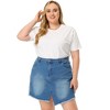 Agnes Orinda Women's Plus Size Denim Asymmetrical Slit Fashion Pockets Raw Hem Mini Skirts - 3 of 4