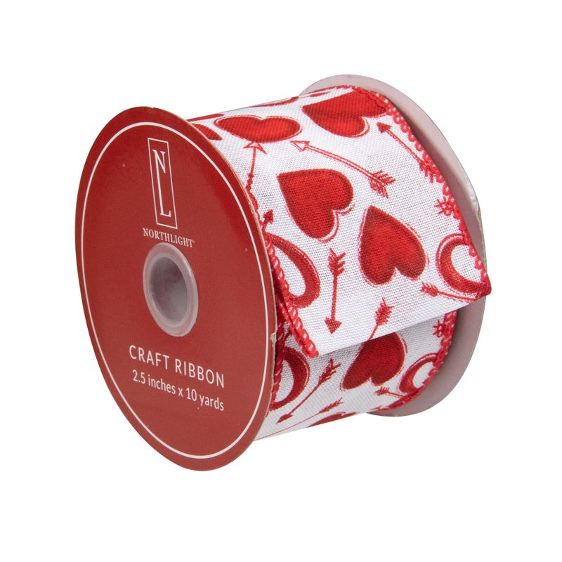 Northlight White and Red Hearts Valentine's Day Wired Craft Ribbon 2.5" x 10 Yards, 3 of 4