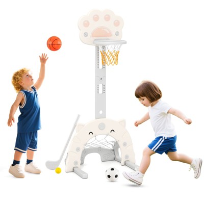 Safstar 3 in 1 Kids Basketball Hoop w/ Basketball Soccer & Golf Game Adjustable Height