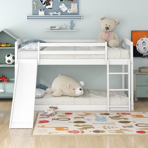 Okak 79.3IN Twin-Over-Twin Bunk Bed with Ladder, Kids Bunk Beds with Slide and Safety Guardrail, Bed Frames for Kids Room, Play Room, White - 1 of 4