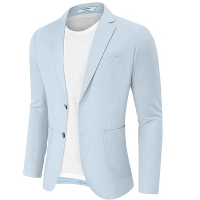YesFashion Men's Casual Blazer Linen Sport Coat Two Button Lightweight Jackets Business Daily Suit Cream Sky blue_M_ — фото 2