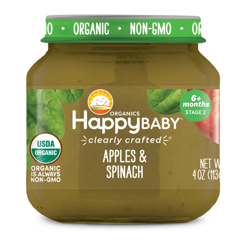 Photos - Baby Food Happy Family HappyBaby Clearly Crafted Apples & Spinach  Jar - 4oz 