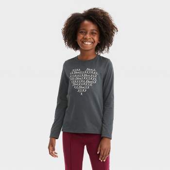 Girls' Long Sleeve Valentine's Day Heart Graphic T-Shirt - Cat & Jack™ Charcoal Gray