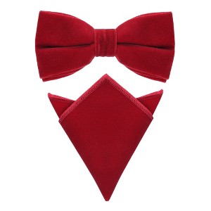 INSPIRE CHIC Men's Velvet Solid Color Adjustable Pre-Tied Bow Tie Pocket Square Set 2 Pcs - 1 of 4
