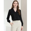 Allegra K Women's Elegant Collar V Neck Long Sleeve Work Office Satin Button Down Shirt - 3 of 4