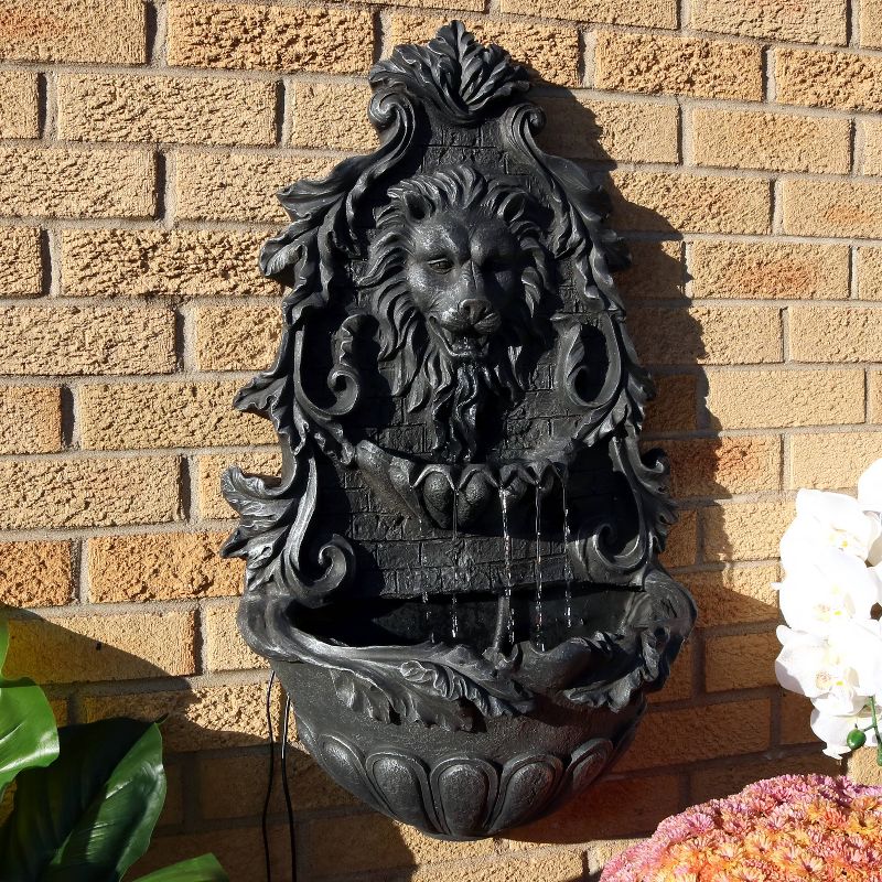 Sunnydaze 30"H Solar-Powered with Battery Pack Polyresin Stoic Courage Lion Head Outdoor Wall-Mount Fountain, 3 of 11