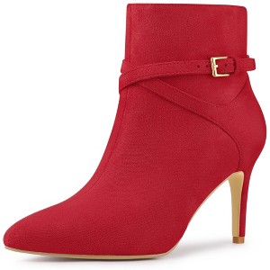 Allegra K Women's Pointy Toe Buckle Cross Straps Stiletto Heel Ankle Boots - 1 of 4