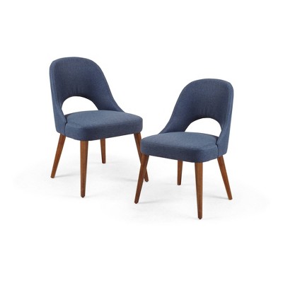 Pecan Finish Navy Upholstered Solid Wood Side Chair Set