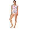 Women's Watercolor Paisley Flutter Sleeve Zip Up Rash Guard One Piece Swimsuit - 3 of 4