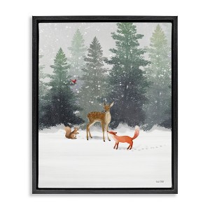 Stupell Industries Winter Season Forest Animals Floating Frame Canvas Art, Black, 17" x 21" - 1 of 4
