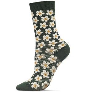 Memoi Women's Mod Vintage Style Sweet Daisy Cotton Blend Crew Sock - 1 of 4