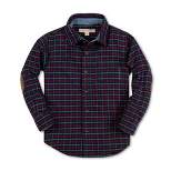 Hope & Henry Boys' Long Sleeve Plaid Flannel Button Down Shirt with Elbow Patches, Infant