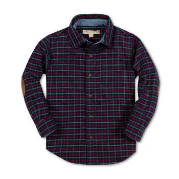 Hope & Henry Boys' Organic Long Sleeve Plaid Flannel Button Down Shirt with Elbow Patches, Kids