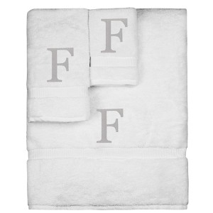 BC BARE COTTON Monogrammed Towel Set, Personalized Gift, Set of 3 - White - Silver Block - 1 of 4
