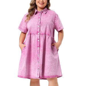 babydoll dress shirt Brilliant White Women's Short Sleeve Button Down Babydoll Dress A-Line   Lookbook Store