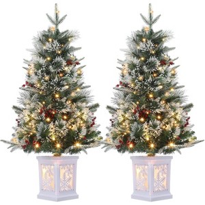 3 Ft Pre-Lit Christmas Tree, Artificial Christmas Trees with Base, Xmas Trees with 78 LED Lights, Battery Operated and Timer Function - 1 of 4