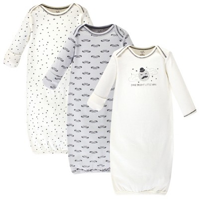 Touched by Nature Baby Boy Organic Cotton Long-Sleeve Gowns 3pk, Mr. Moon, 0-6 Months