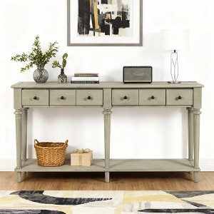 Luxystar Retro Console Table with 4 Drawers, Open Shelf for Entryway and Living Room, Grey Wash - 1 of 4