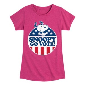 Girls' - Peanuts - Snoopy Go Vote Fitted Short Sleeve Graphic T-Shirt - 1 of 4