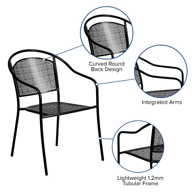 Emma and Oliver Commercial Grade 5 Pack Indoor-Outdoor Steel Patio Arm Chair with Round Back, 4 of 12