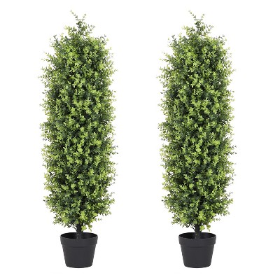 COWLOWN 4FT Artificial Boxwood Topiary Trees, Set of 2 - 48 Inch Faux Evergreen Shrubs for Outdoor Planters, Front Porch & Patio Decor
