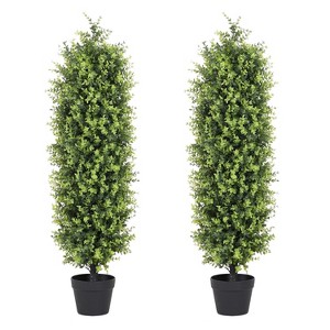 COWLOWN 4FT Artificial Boxwood Topiary Trees, Set of 2 - 48 Inch Faux Evergreen Shrubs for Outdoor Planters, Front Porch & Patio Decor - 1 of 4